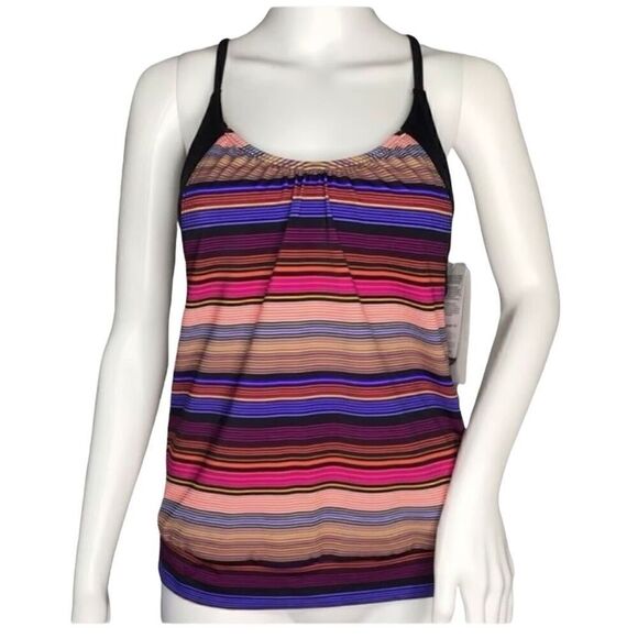 ATHLETA Swim Top Capri Striped Blousy Tankini Swimwear Underwire Tank Size 38 D/ - Picture 1 of 5